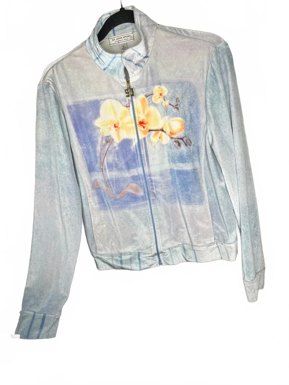 Vintage St. John Sport by Marie Gray Floral Zip-Front Velour Track Jacket